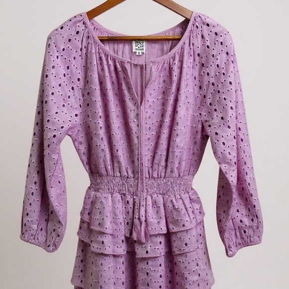 Cake‎ for Dinner Charlotte Purple Tiered Eyelet Mini Dress Tassels Medium - Picture 3 of 11